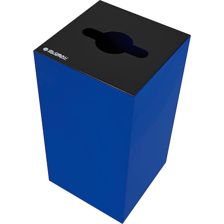 Square Recycling Can With Mixed Recycling Lid, 32 Gallon, Blue